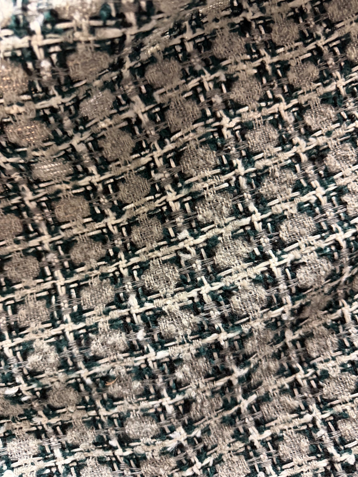 Designer Wool Blend Boucle - Grey, Green, Black, White & Silver