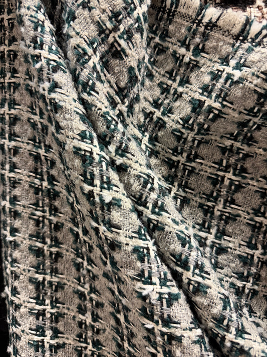 Designer Wool Blend Boucle - Grey, Green, Black, White & Silver