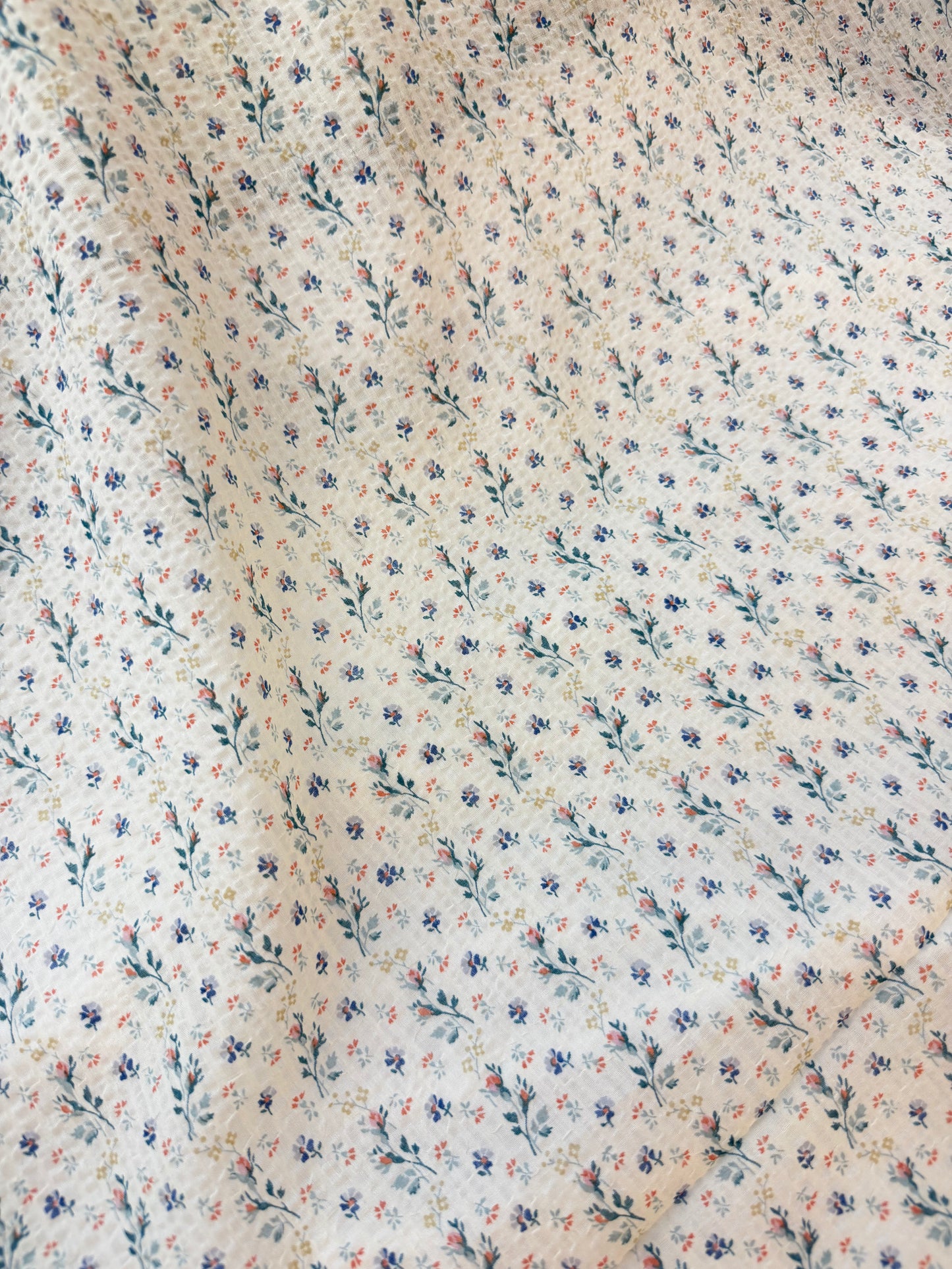 Floral Print Seersucker - Yellow, Blue & Peach