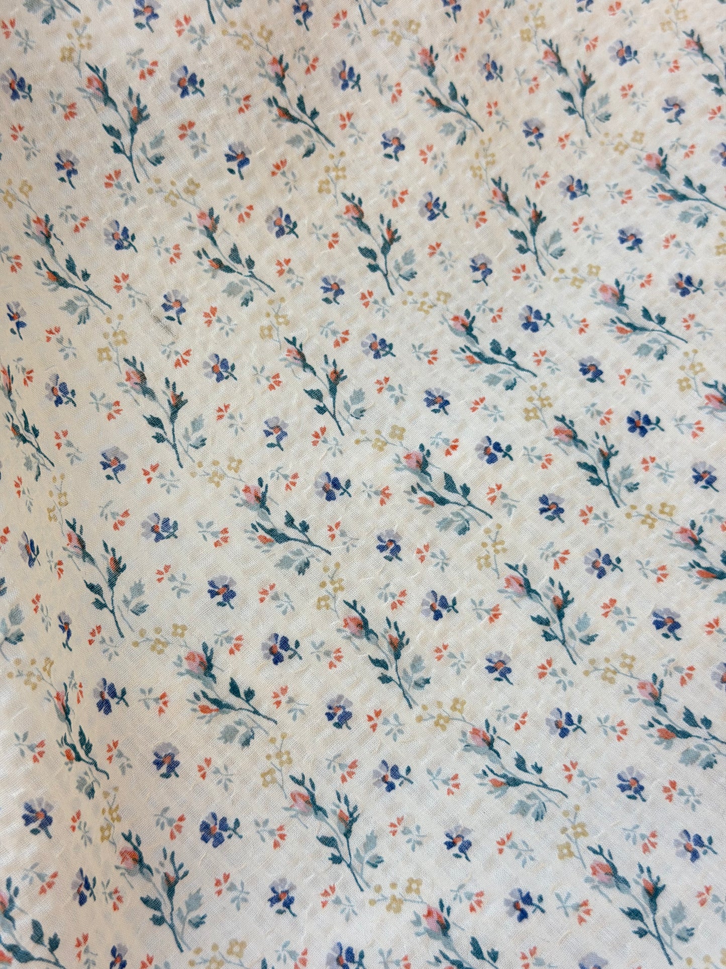 Floral Print Seersucker - Yellow, Blue & Peach