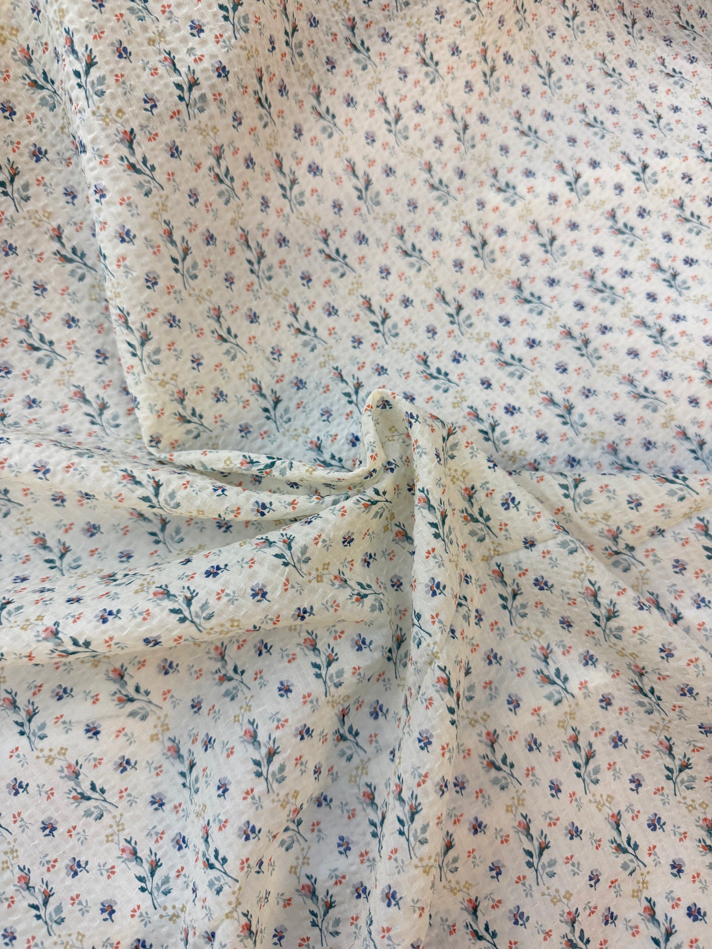 Floral Print Seersucker - Yellow, Blue & Peach