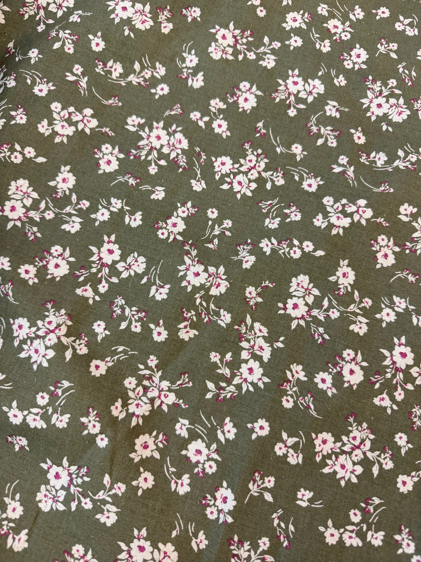 Ditsy Floral Printed Cotton - Olive Green, Ivory & Peach
