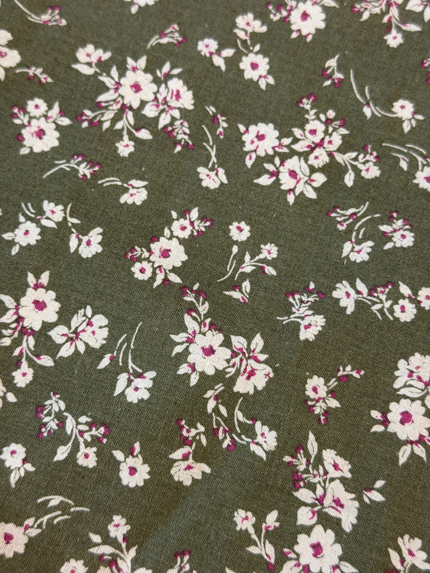 Ditsy Floral Printed Cotton - Olive Green, Ivory & Peach