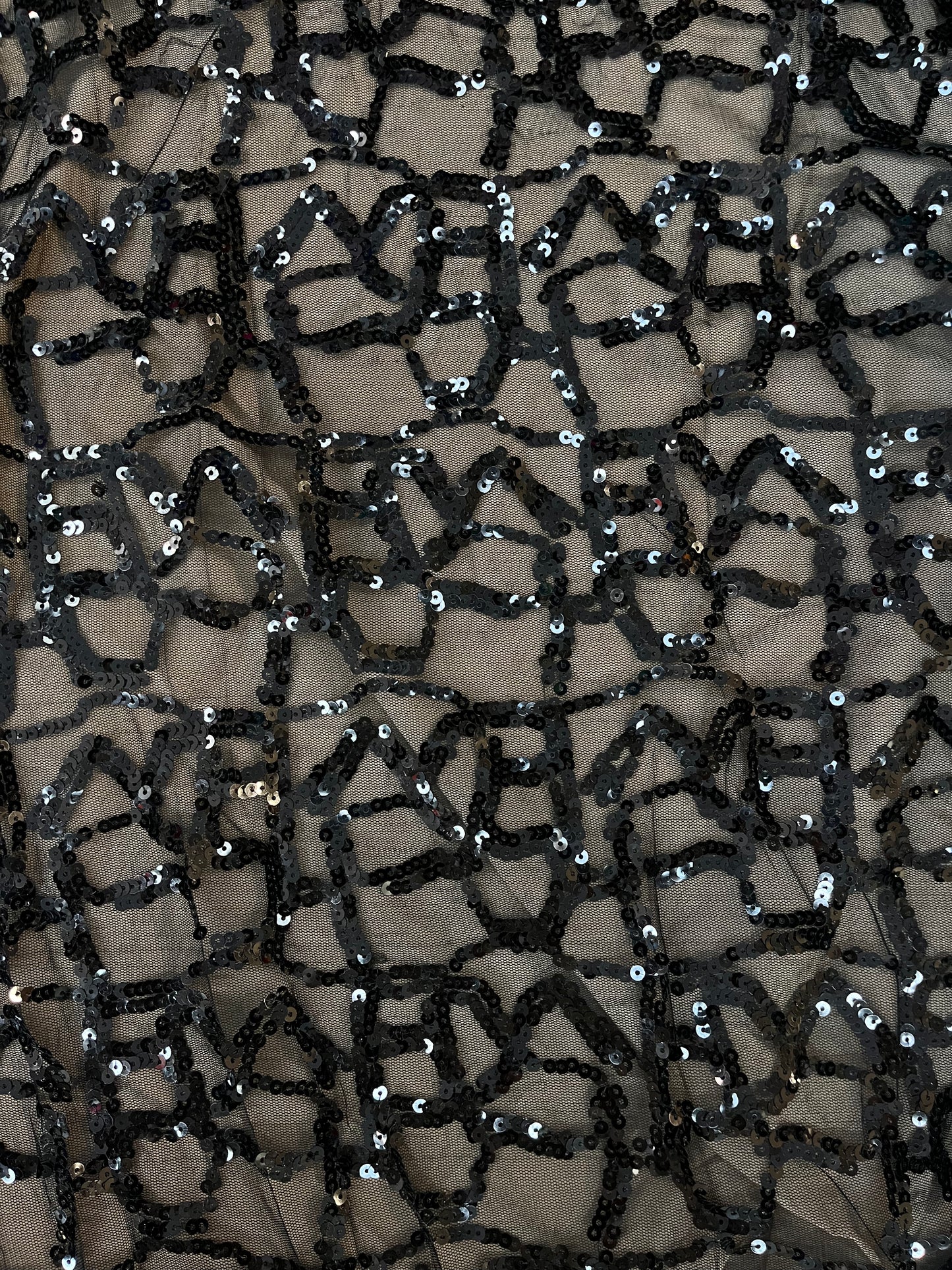 Geometric Stretch Sequin Mesh - Black