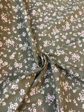 Ditsy Floral Printed Cotton - Olive Green, Ivory & Peach