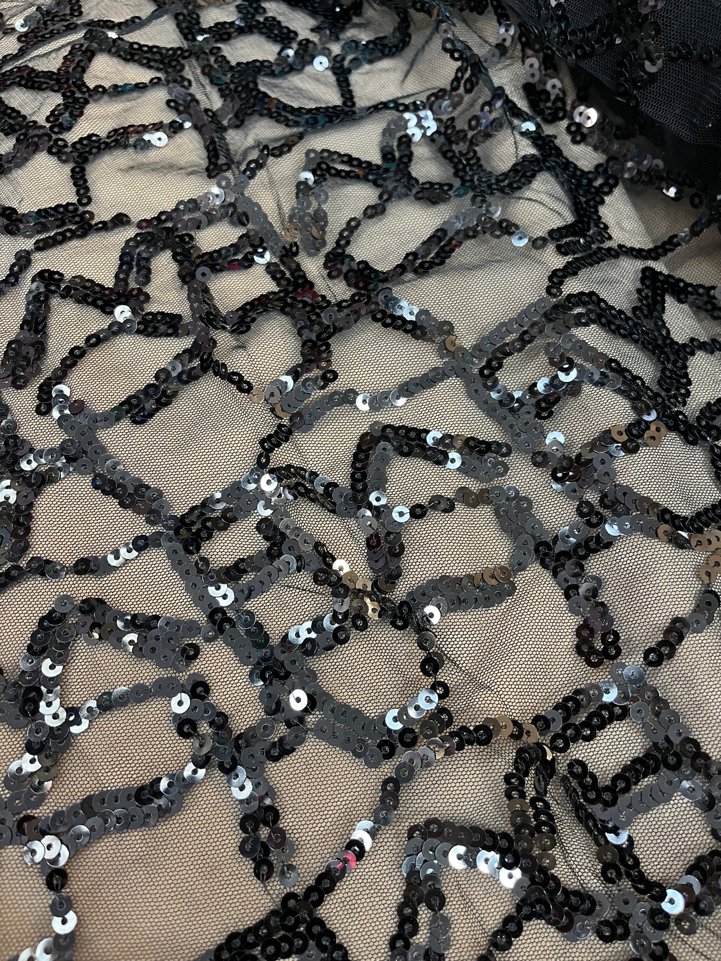 Geometric Stretch Sequin Mesh - Black