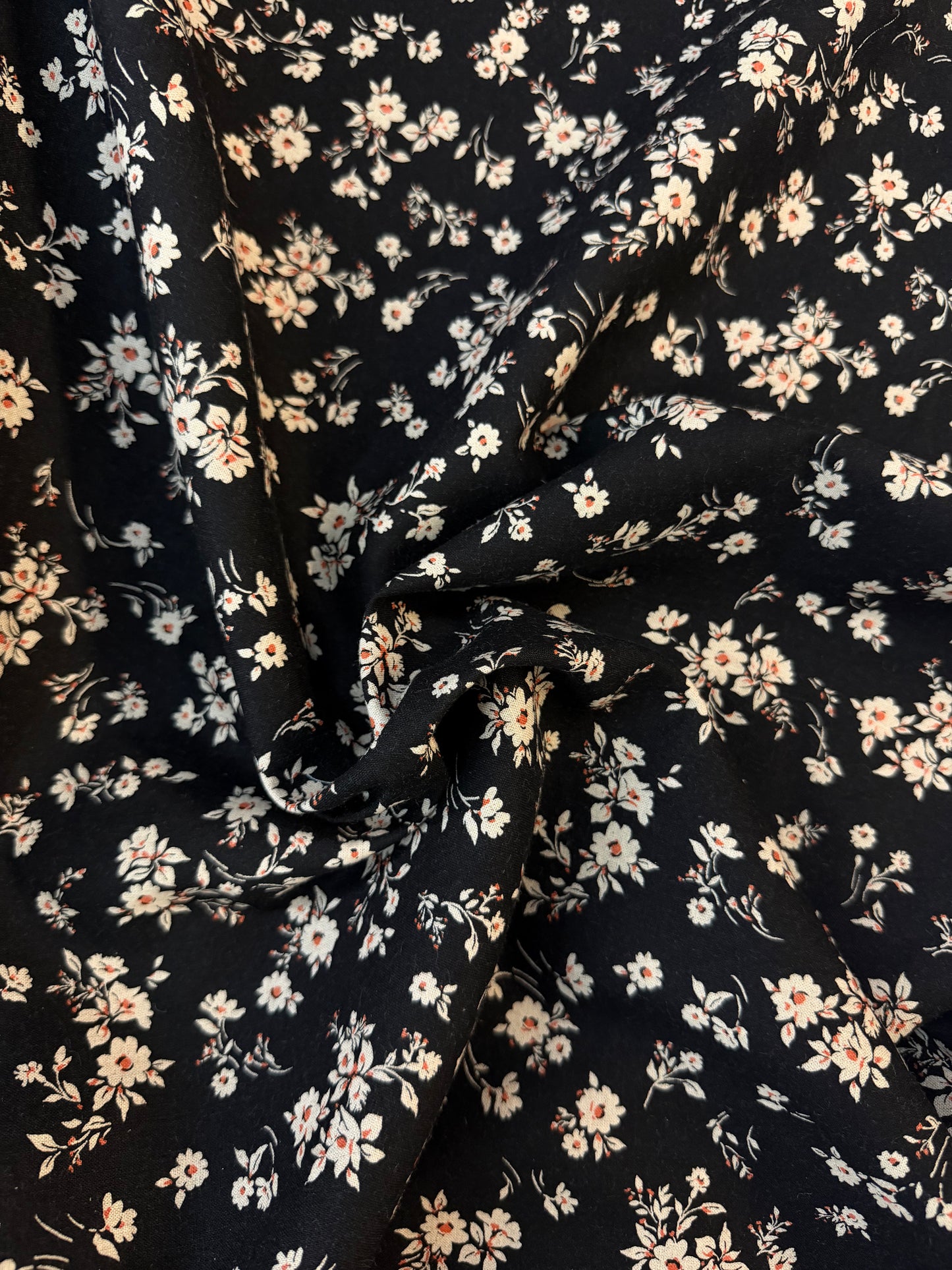 Ditsy Floral Printed Cotton - Black, Beige & Peach