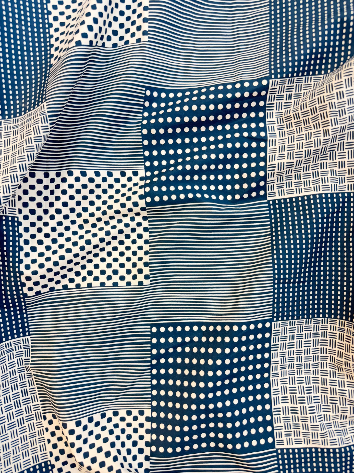 Cotton Shirting - Patchwork Print - White & Teal