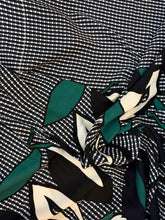Plaid & Floral Textured Rayon Print - Black, Blue, White & Teal
