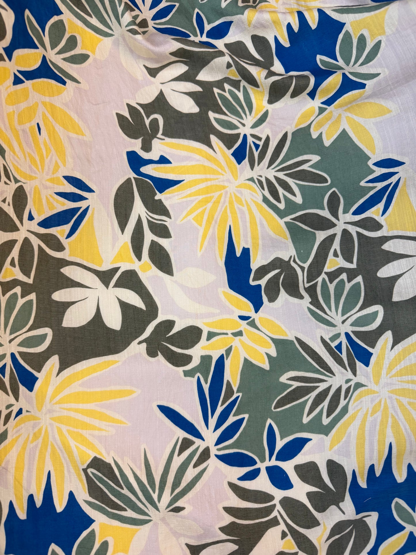 Textured Rayon Blend Print - Blue, Olive & Yellow