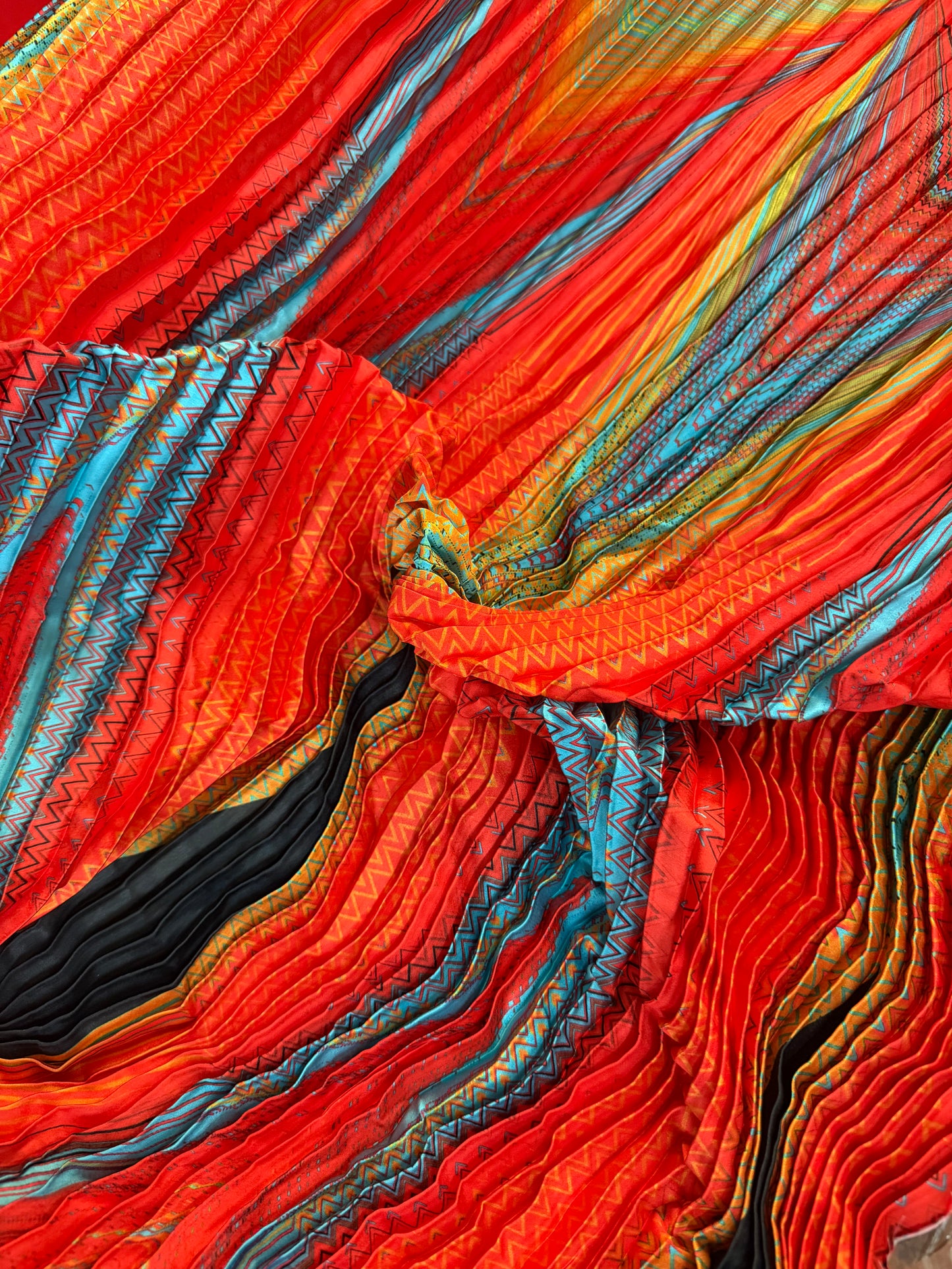 Abstract Print Pleated Poly - Chevron Multicolor