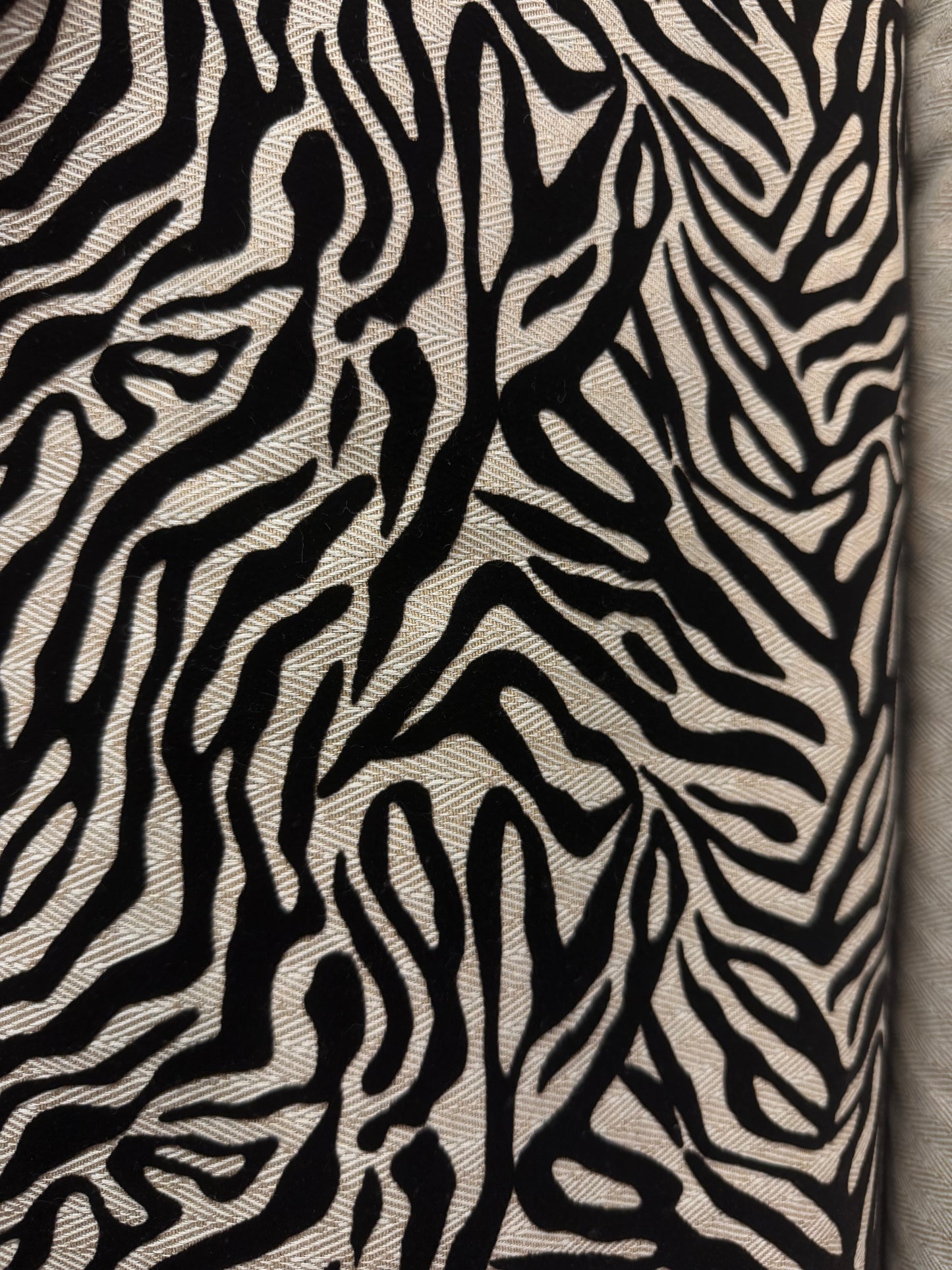 Zebra Velvet Applique Herringbone Cotton - Beige & Black - Italian