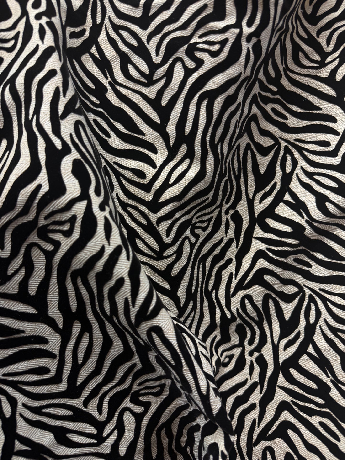 Zebra Velvet Applique Herringbone Cotton - Beige & Black - Italian