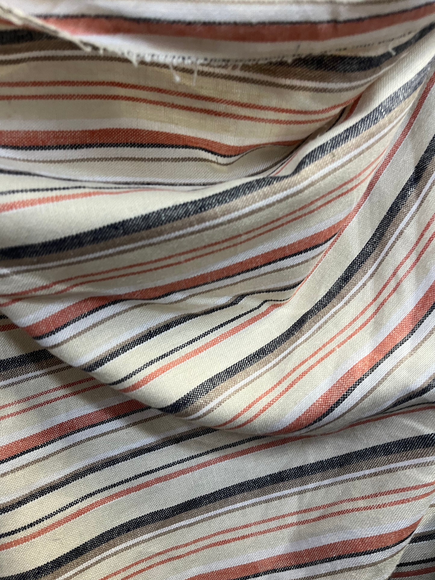 Stripe Linen & Cotton Blend - Beige, Black & Salmon