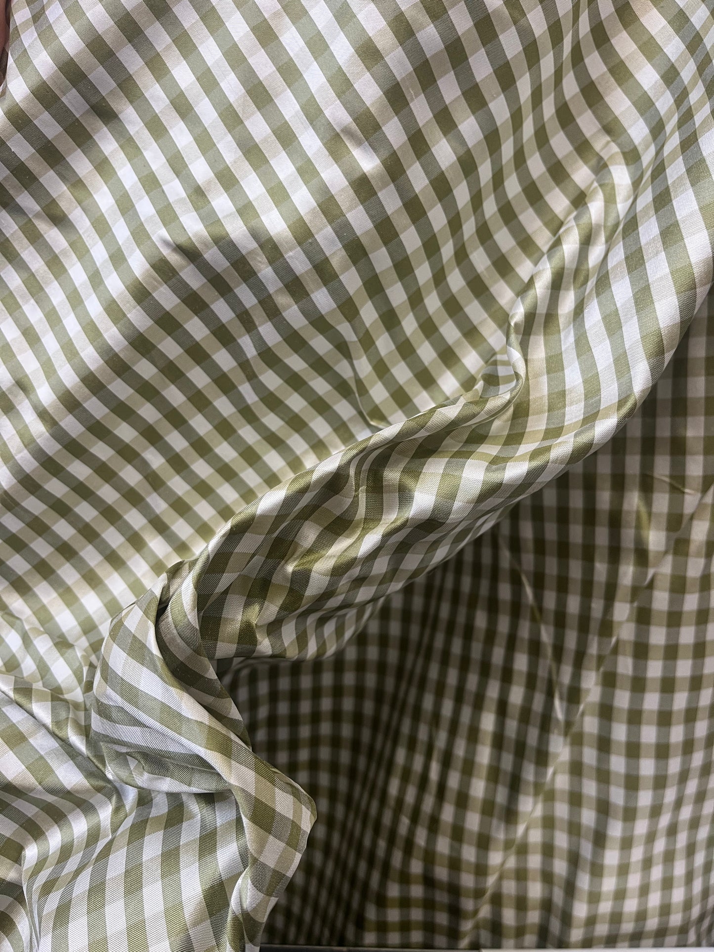 Gingham Printed Silk Taffeta - Light Green & White