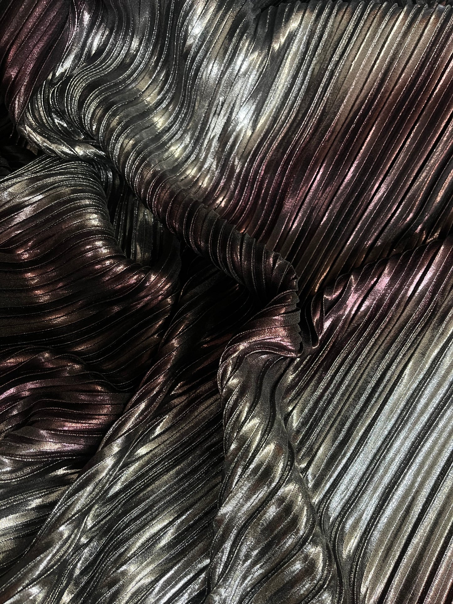 Metallic Pleated Poly - Silver & Purple