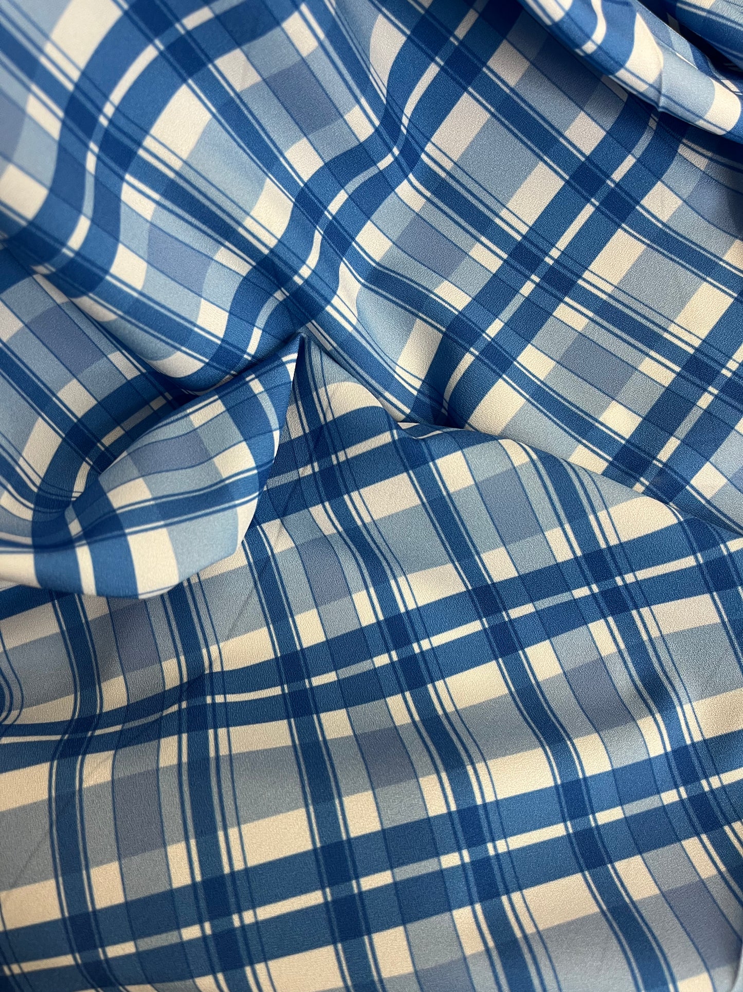 Plaid Poly Crepe - Blue & White