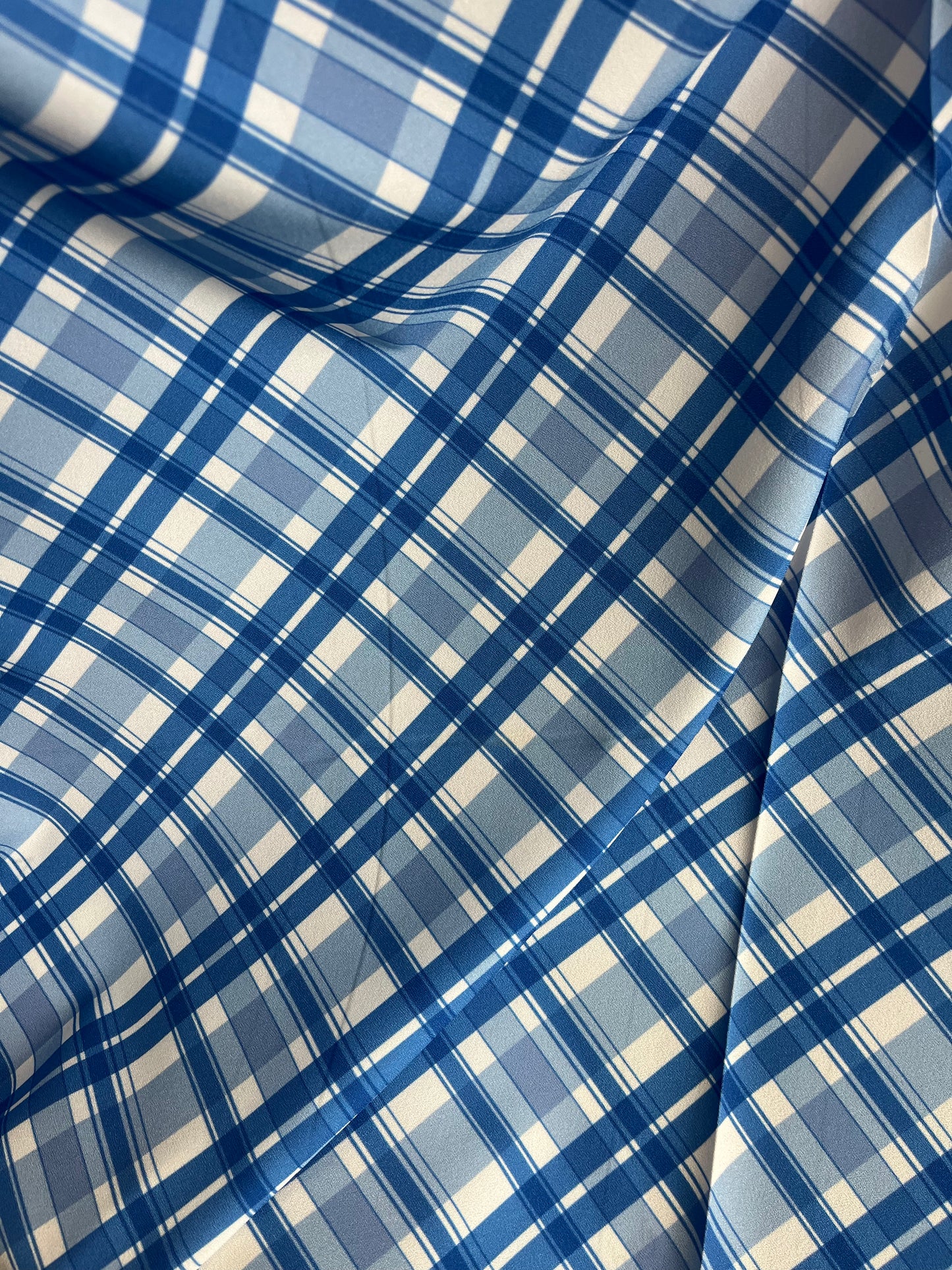 Plaid Poly Crepe - Blue & White