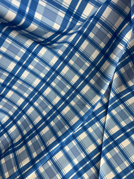 Plaid Poly Crepe - Blue & White