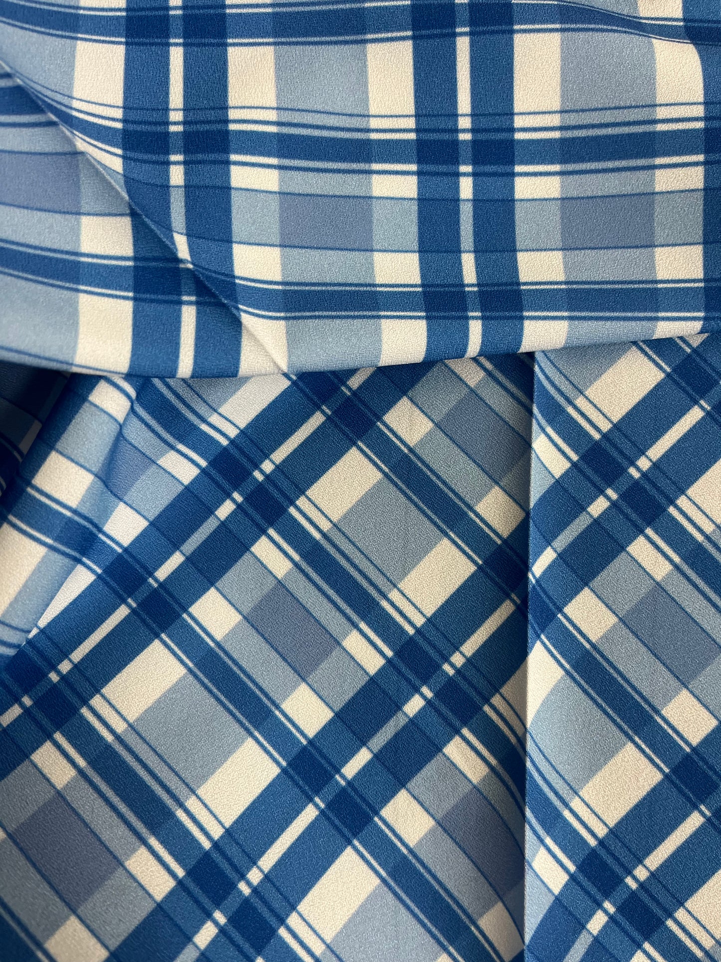 Plaid Poly Crepe - Blue & White