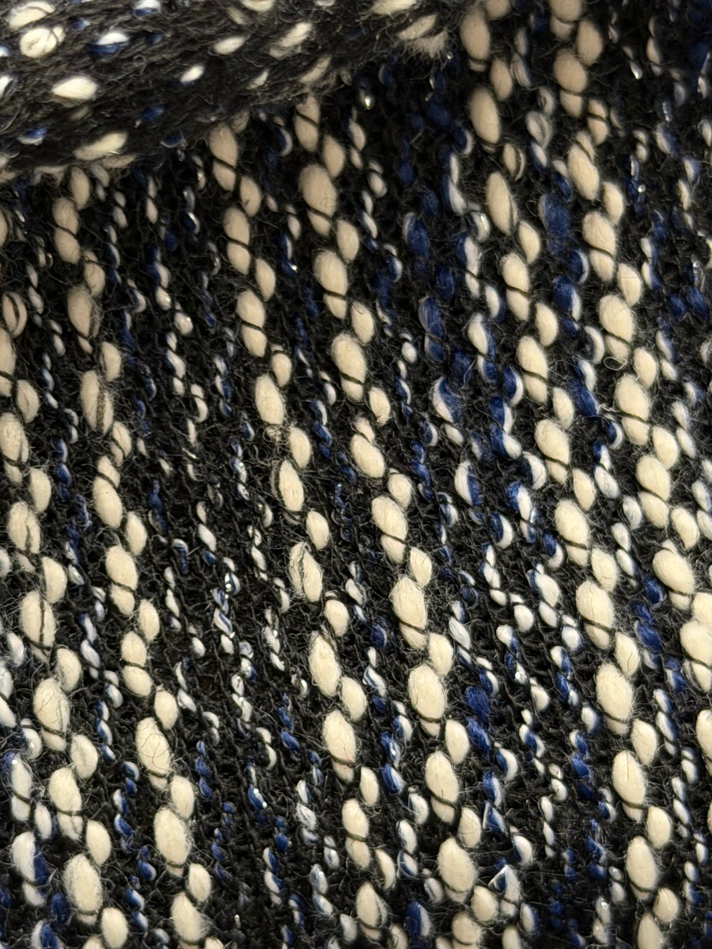 Wool Poly Blend Boucle Sweater Knit - Navy, Black, White & Lurex