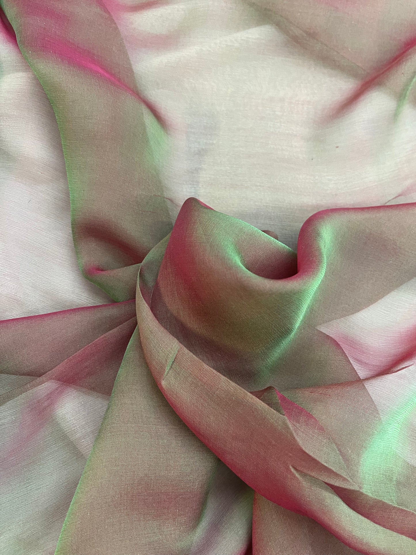 Italian Silk Chiffon - Iridescent - Green / Red