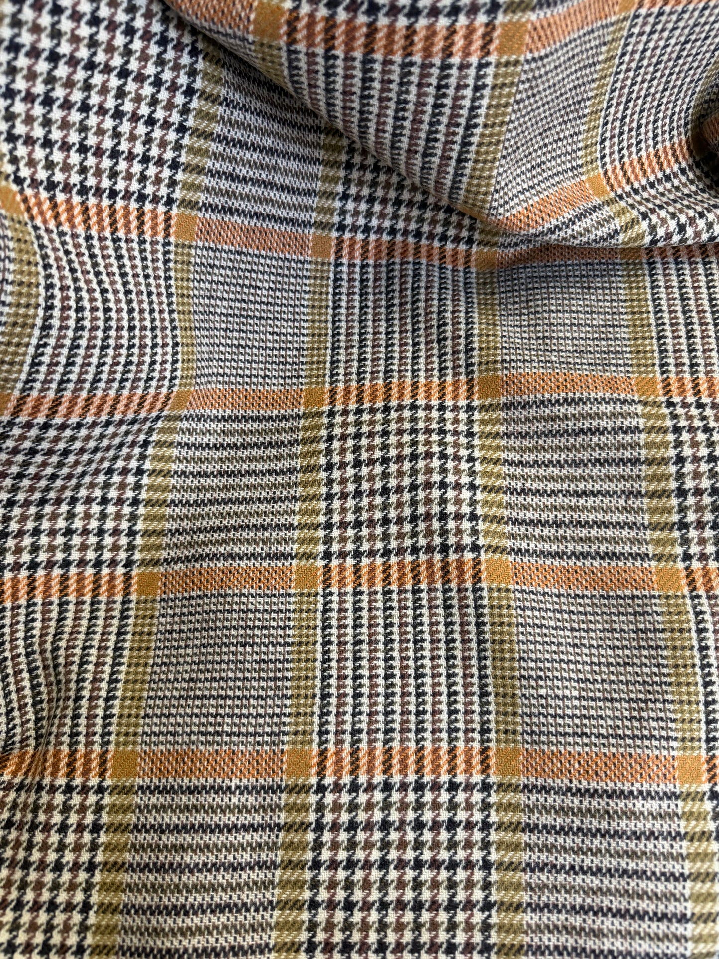Heritage Label - Italian Houndstooth Plaid Wool - Green, Brown, Orange
