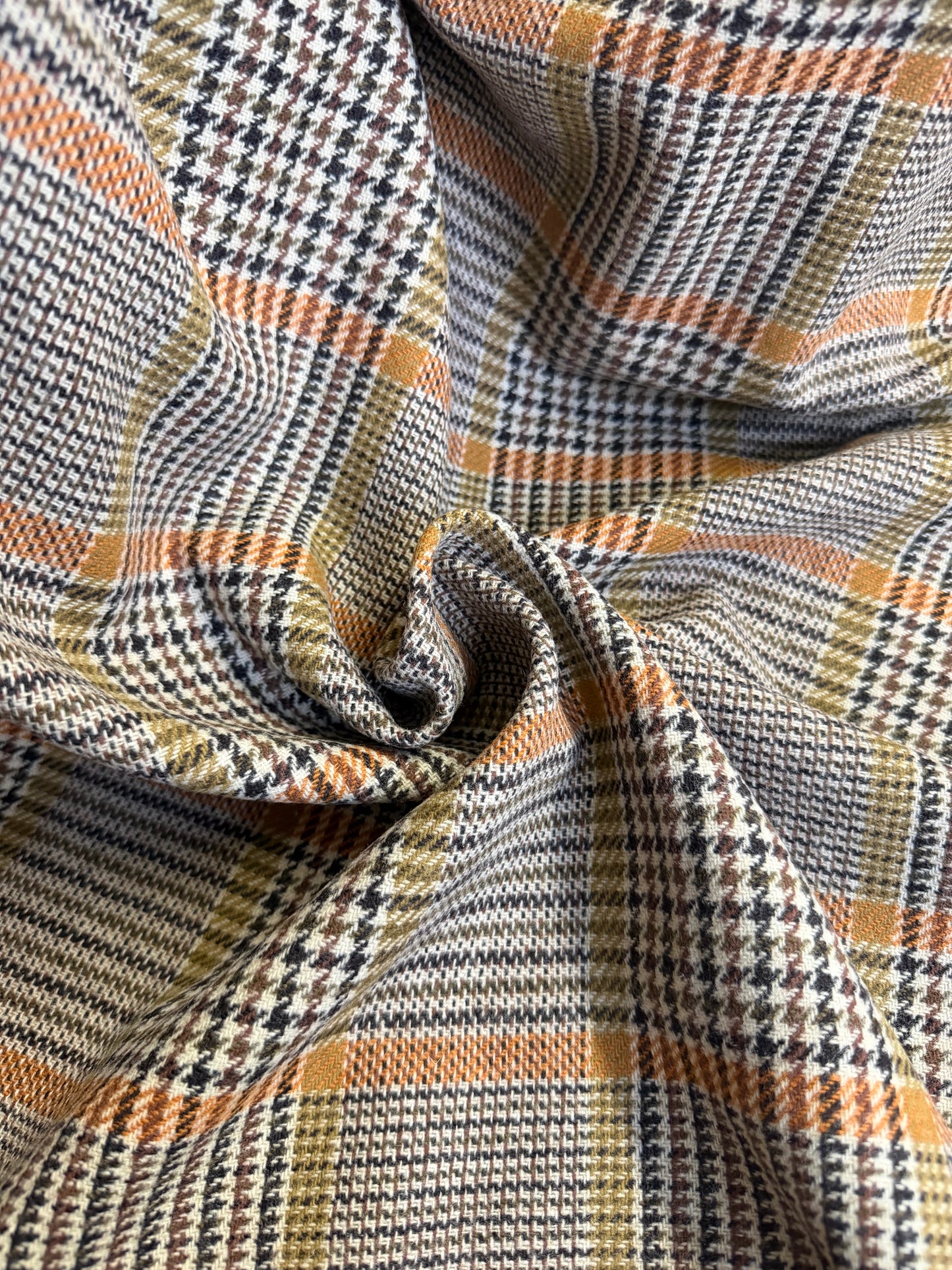 Heritage Label - Italian Houndstooth Plaid Wool - Green, Brown, Orange