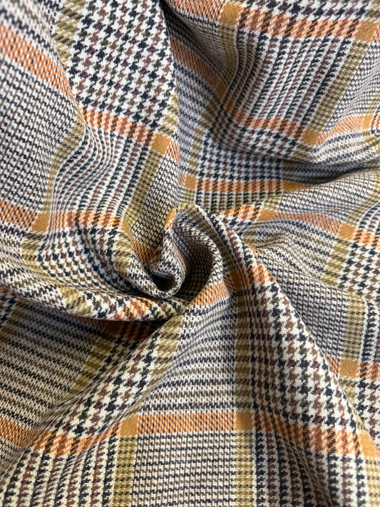 Heritage Label - Italian Houndstooth Plaid Wool - Green, Brown, Orange
