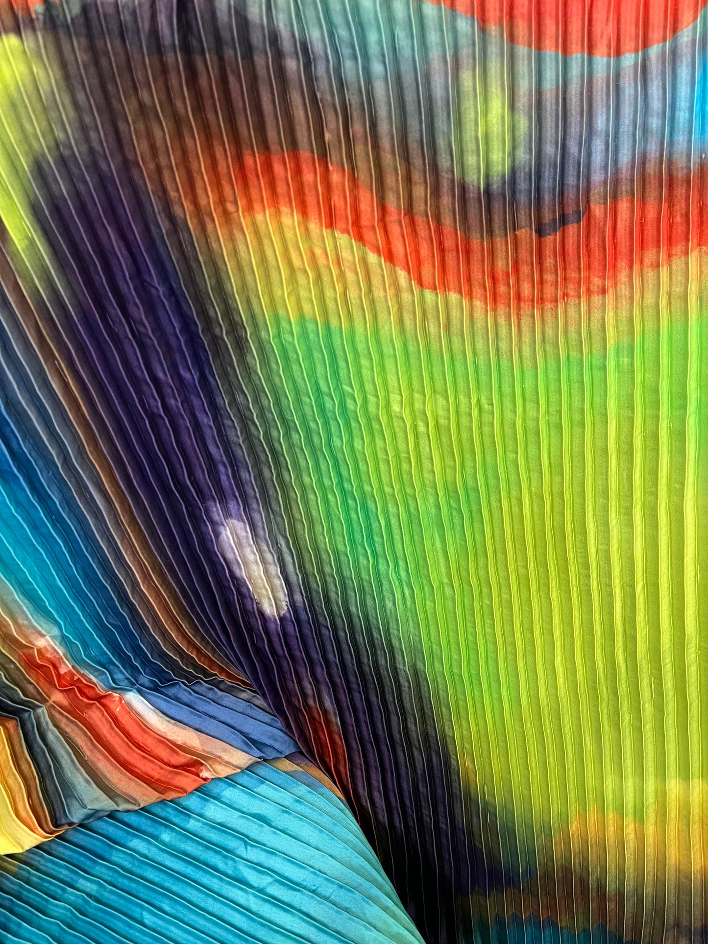 Abstract Print Pleated Poly - Teal, Orange & Green