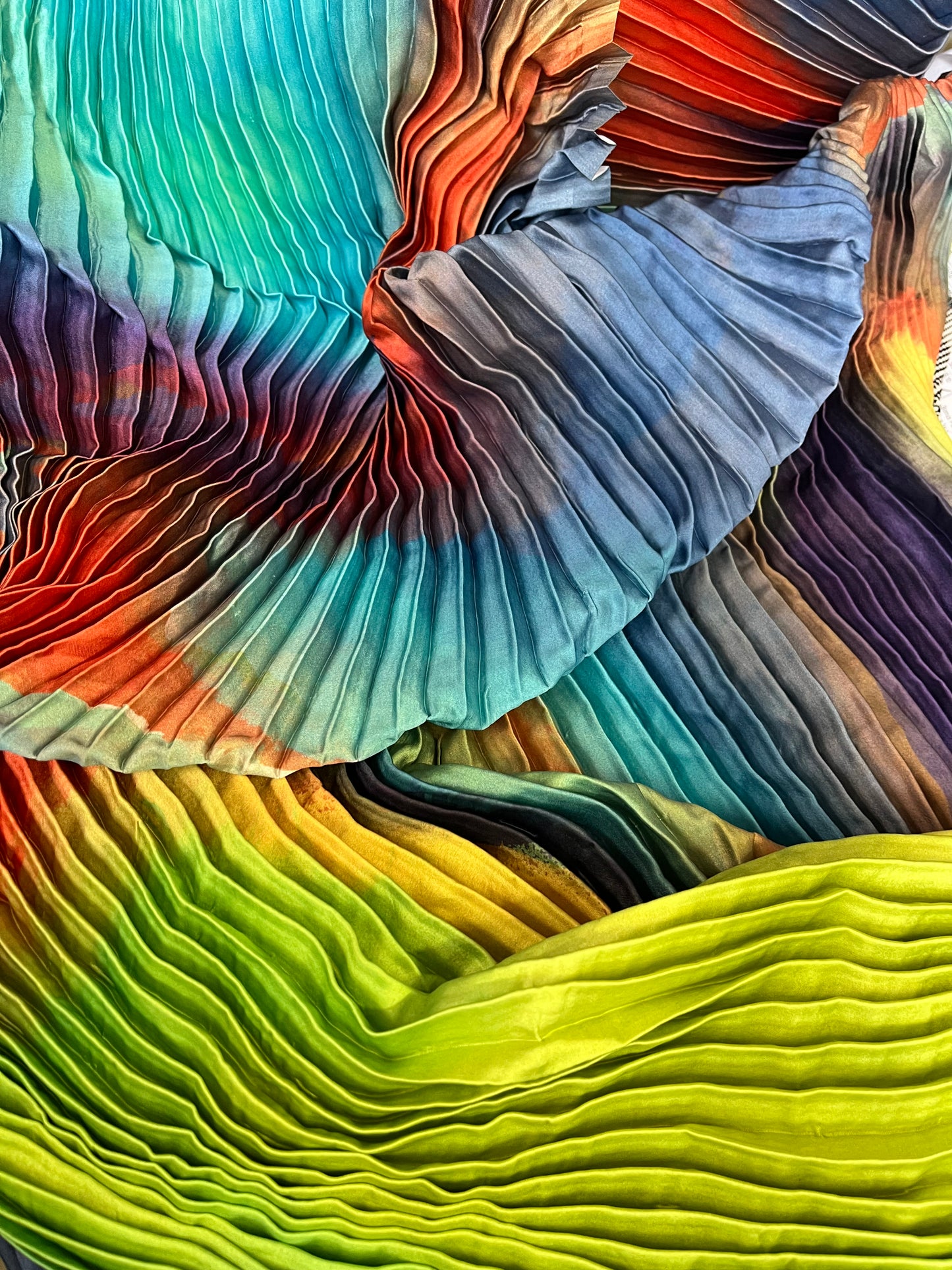 Abstract Print Pleated Poly - Teal, Orange & Green