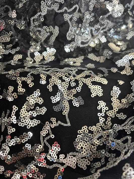 Lichen Sequin Mesh - Black & Silver