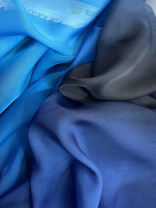Ombre Italian Poly Chiffon - Dark Blue & Cobalt Blue