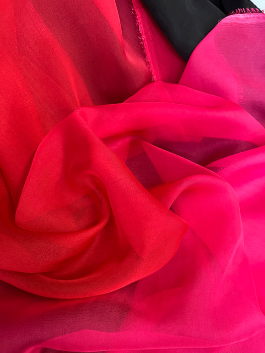 Ombre Italian Poly Chiffon - Pink & Red