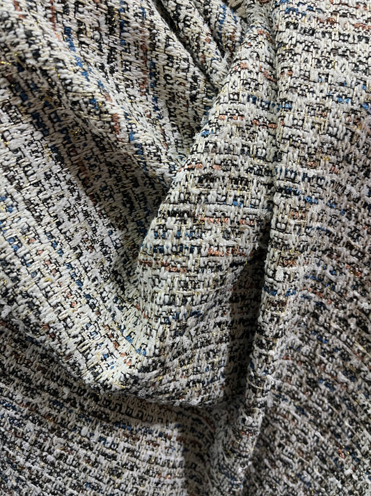 Poly Rayon Woven Boucle - Off-White, Black, Blue, Copper & Gold Lurex