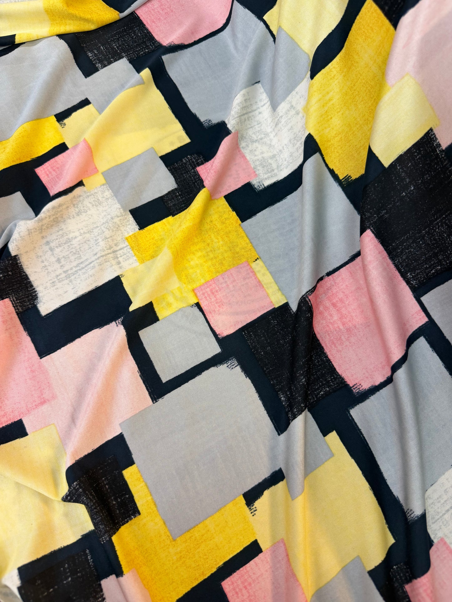 Geometric Printed Silk Jersey - Pink, Yellow, Black & Grey