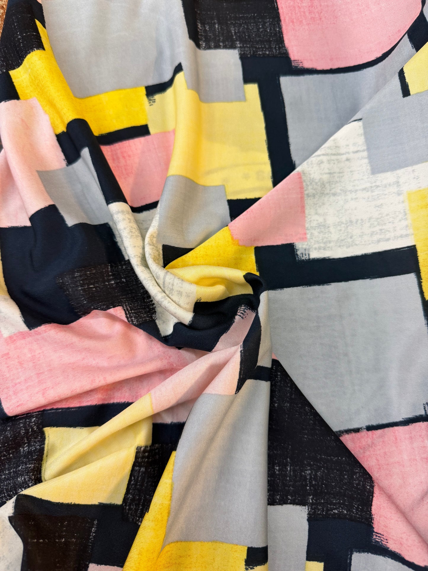 Geometric Printed Silk Jersey - Pink, Yellow, Black & Grey