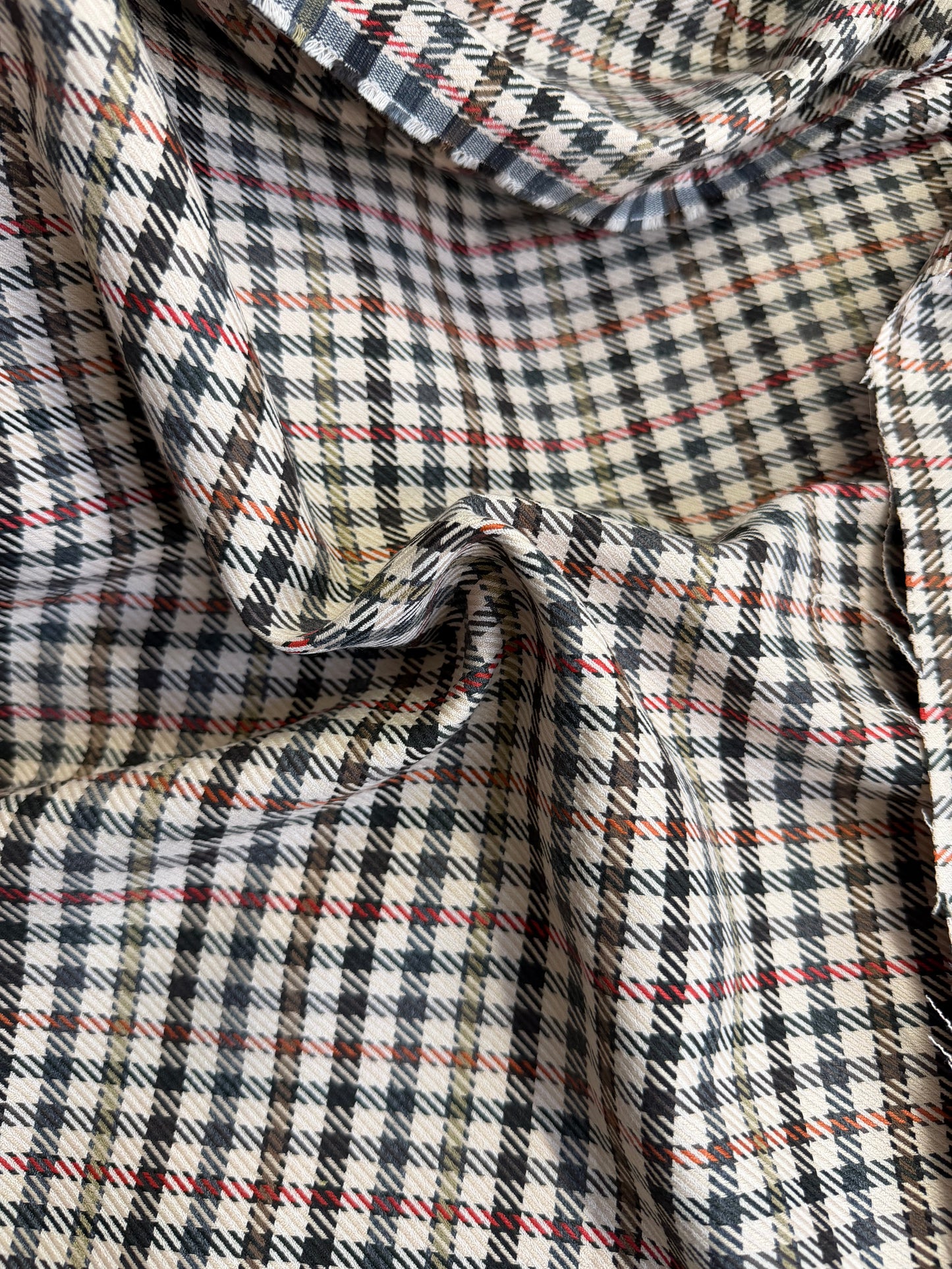 Plaid Poly/Rayon Suiting - Beige, Brown, Grey, Green & Orange