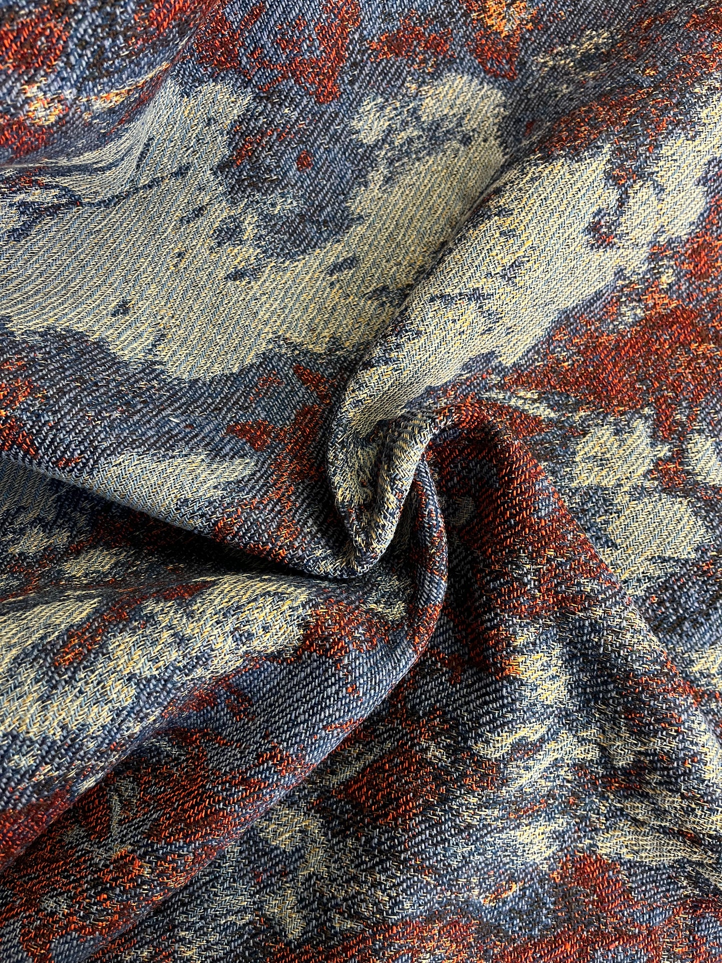 Italian Double-Sided Woven Cotton/Wool Blend - Blue, Red, Orange & Green