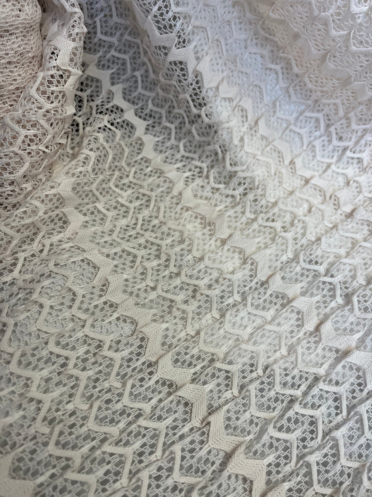 Italian Pleated Chevron Lace - Antique White