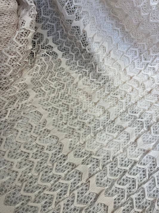 Italian Pleated Chevron Lace - Antique White