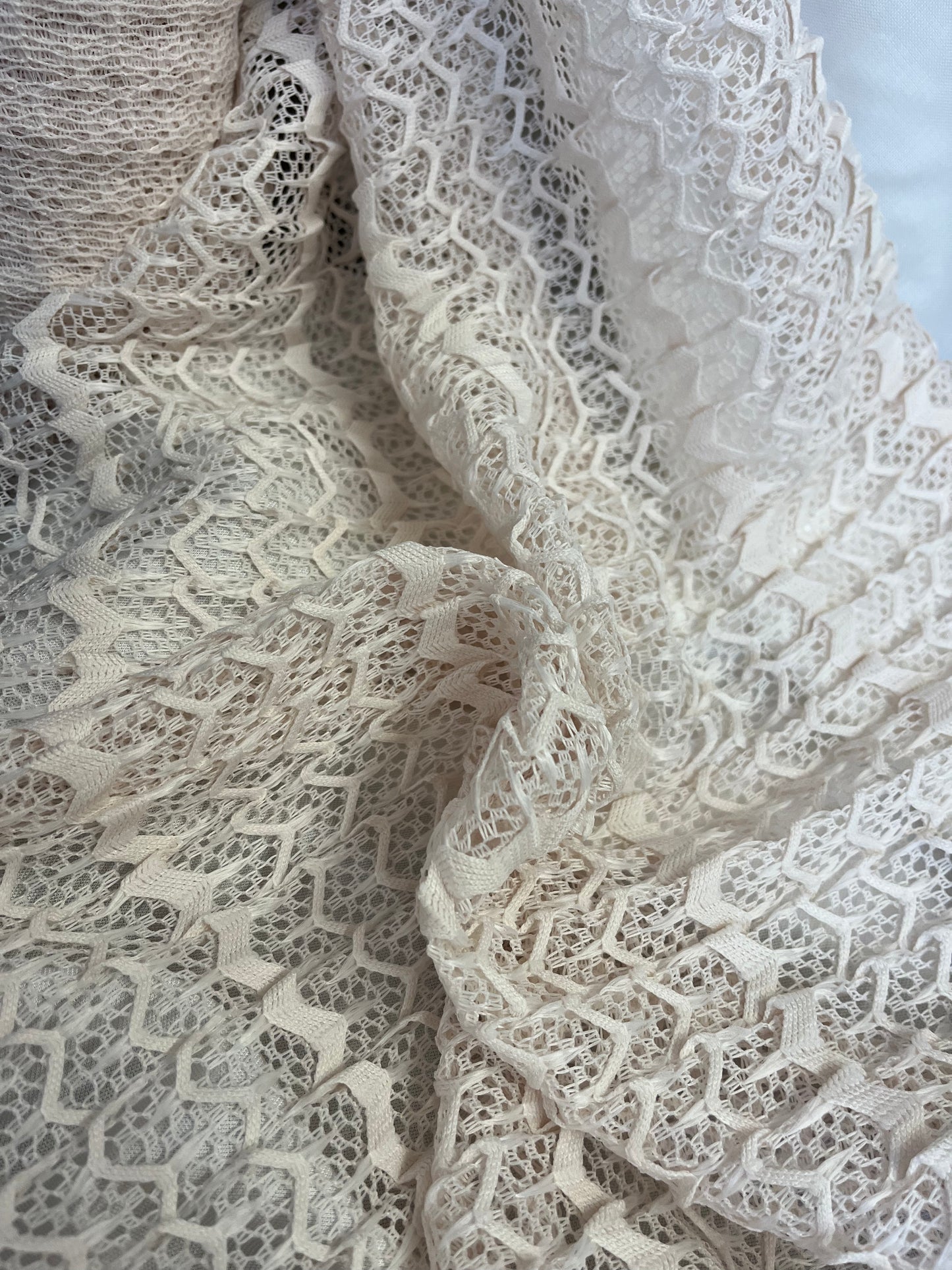 Italian Pleated Chevron Lace - Antique White