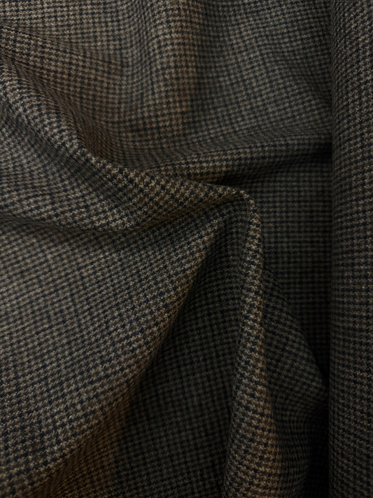 Heritage Label - Italian Mini Houndstooth Plaid Wool - Grey, Blue & Beige