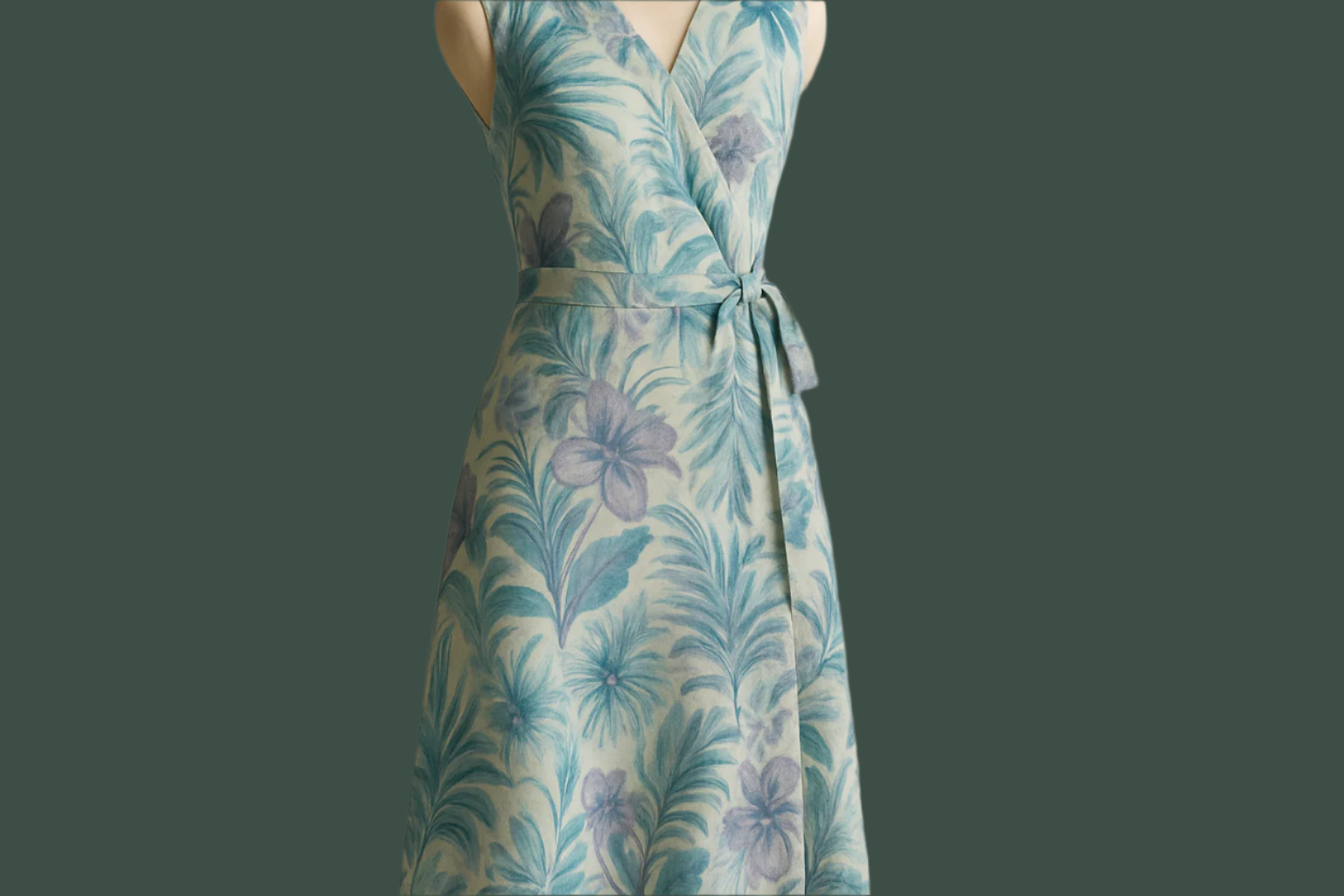 a cool dress for young lady with printed Woven Silk & Linen Print - Cool Toned Tropical