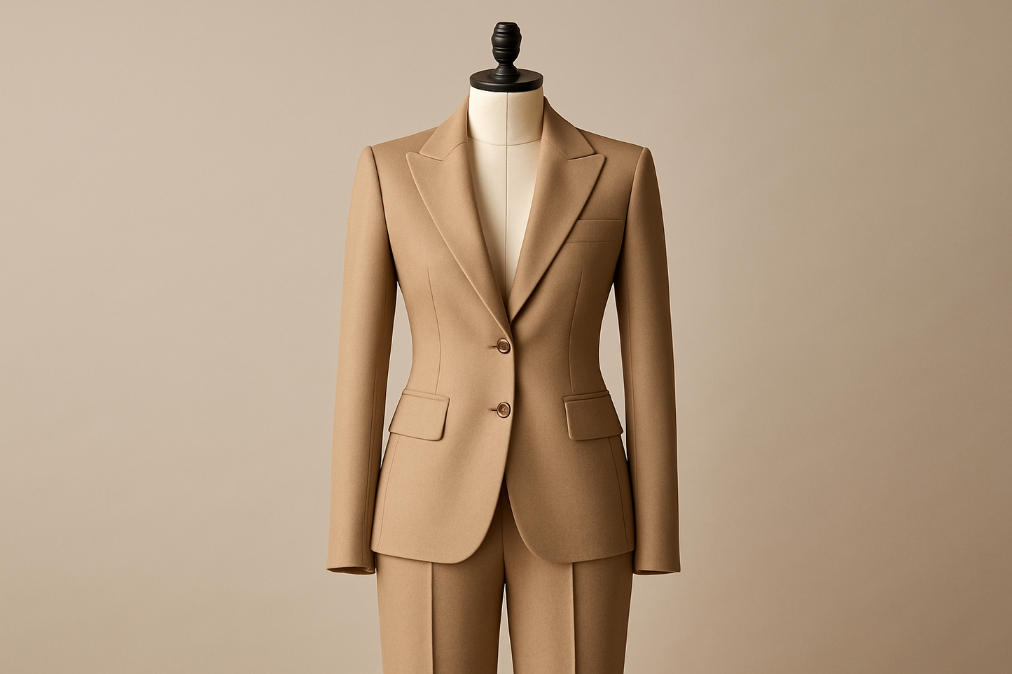 a detailed ladies jacket and pants  with Italian Suiting Virgin Wool Gabardine - Beige Sand