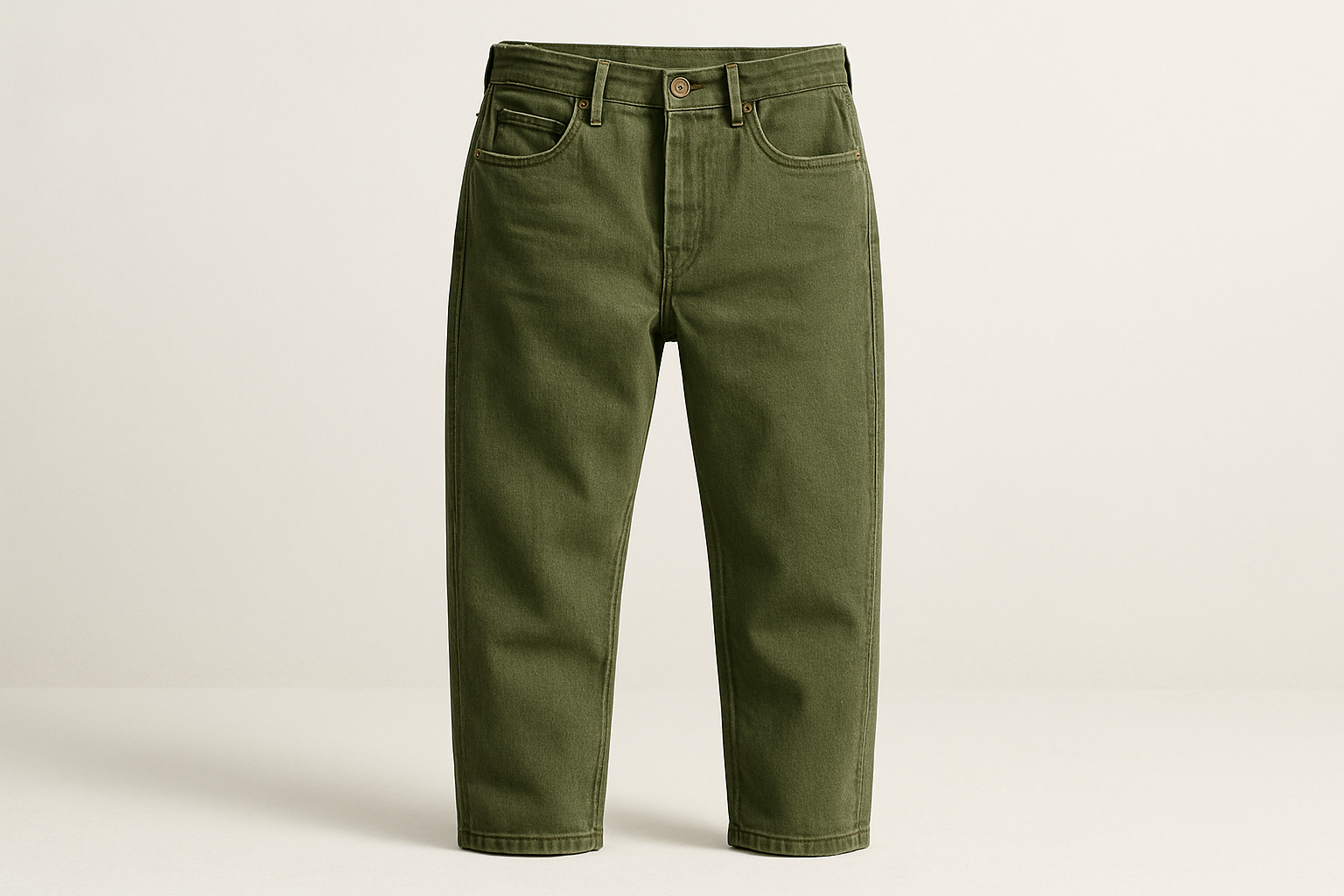 a detailed pants with light background with Medium Weight Cotton Denim - Army Green
