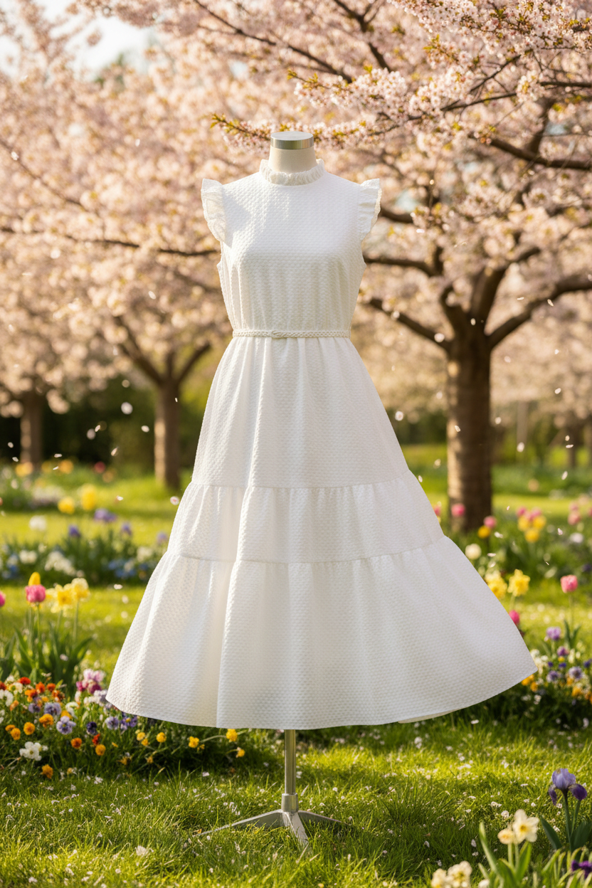 Italian Textured Cotton Mini Pique - White