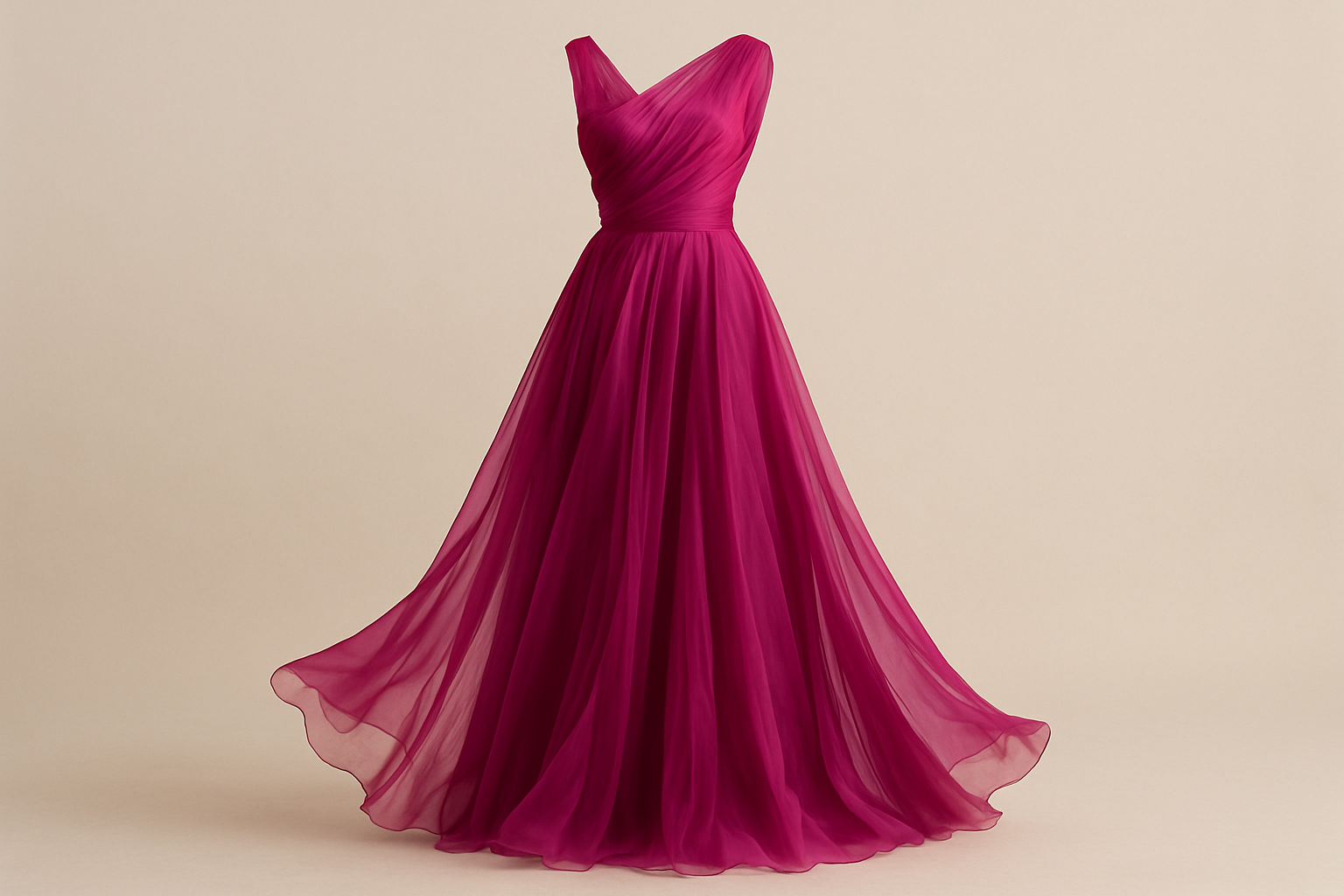 a fancy dress with silk chiffon magenta color