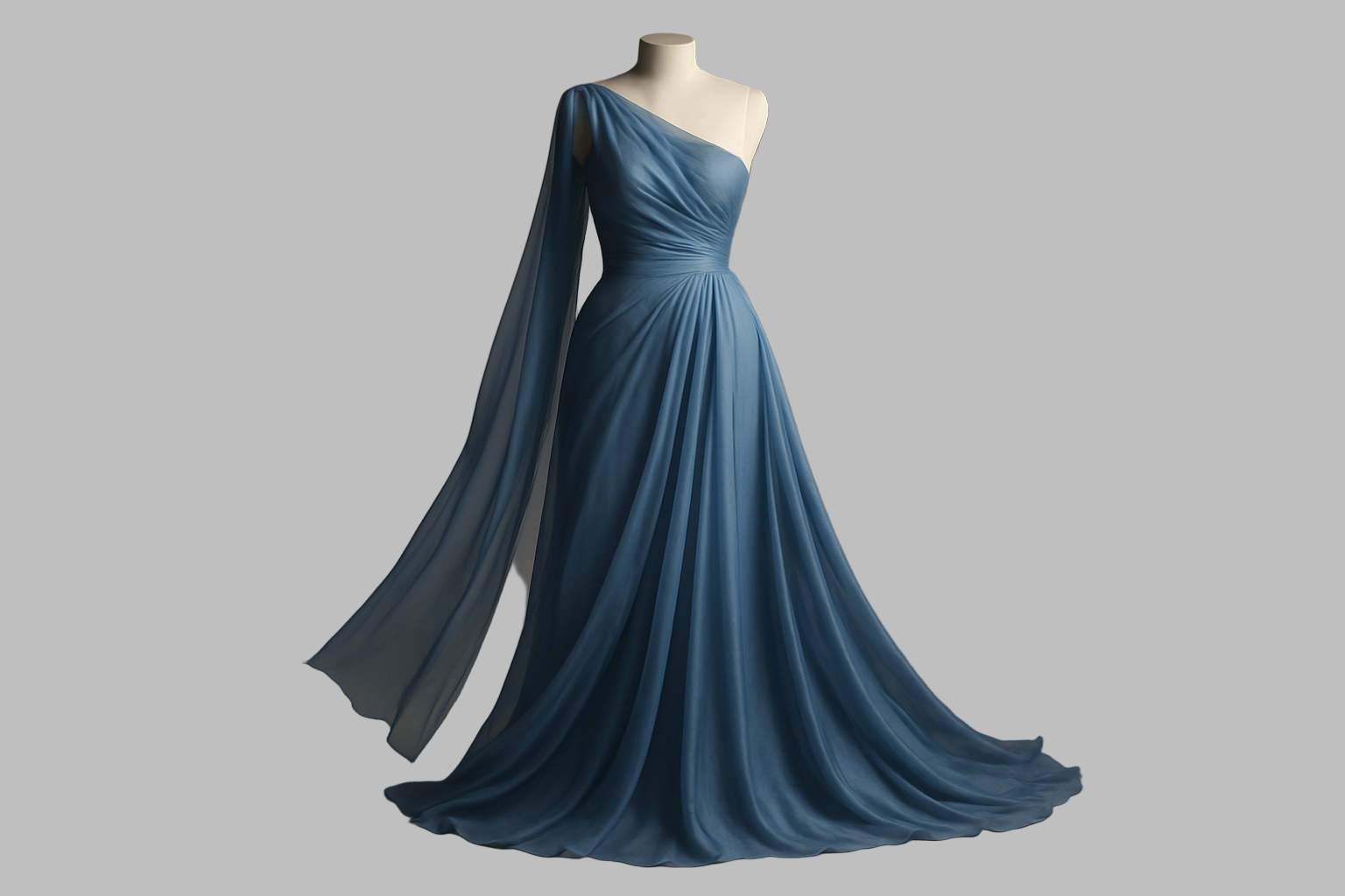 a fancy silk chiffon dress the color medium blue