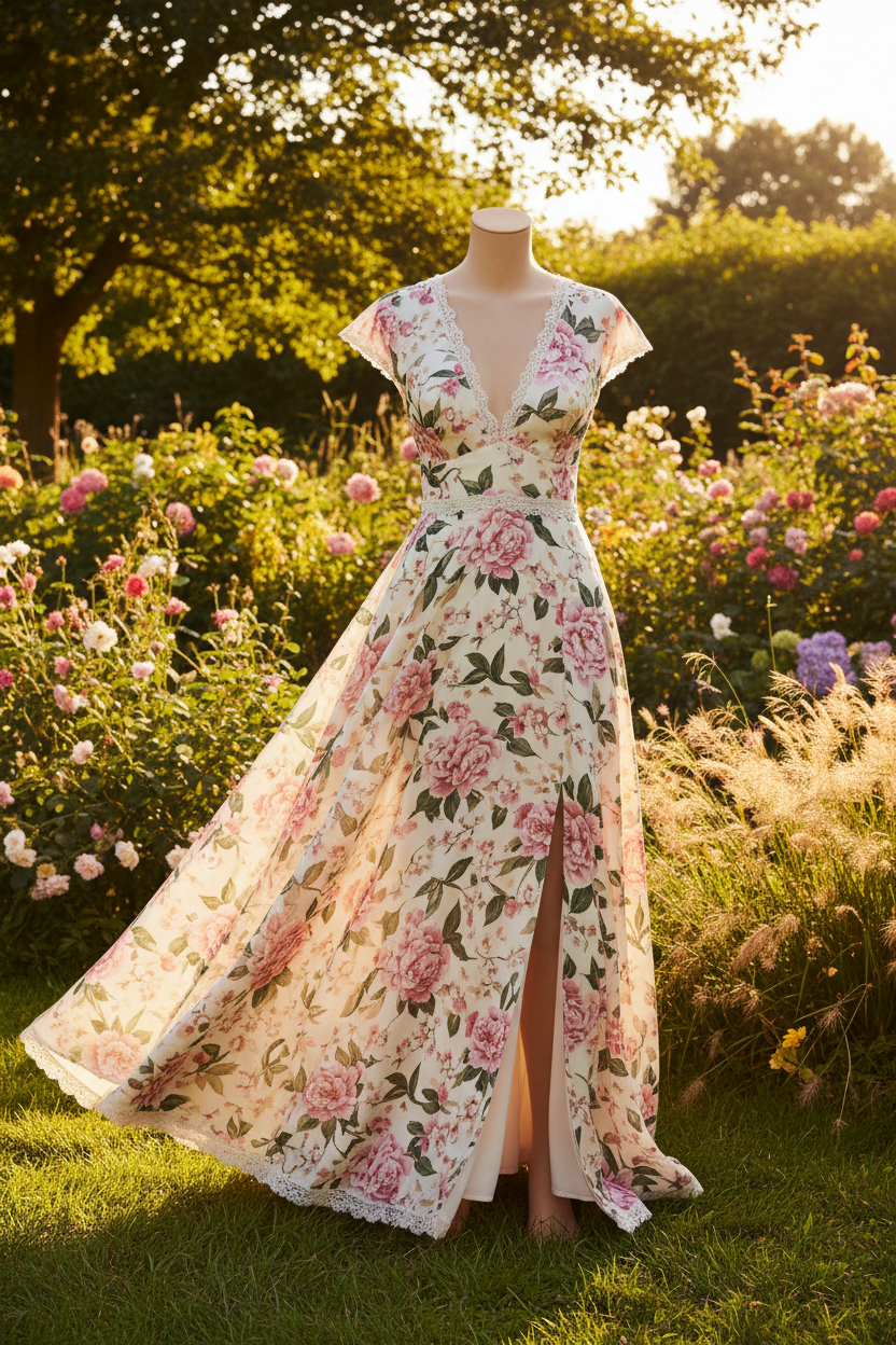 Floral Printed Silk & Cotton - Pink, Green & White